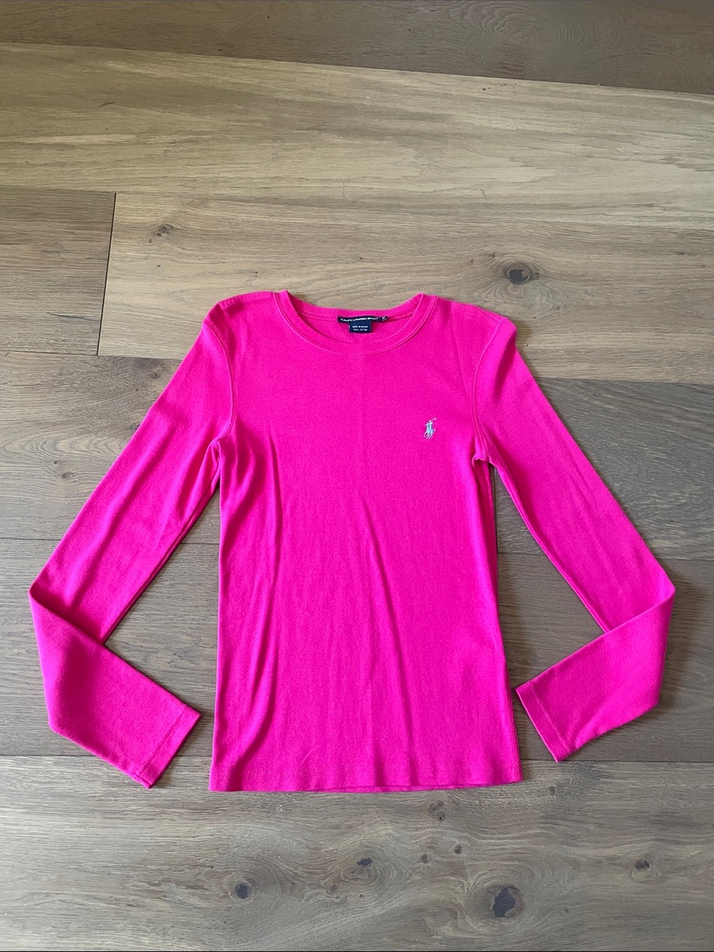 Ralph Lauren Pink Long Sleeve Medium Crew Neck Cotton Tee Top Basic